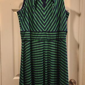 Liz Claiborne Green and Navy Striped Dress